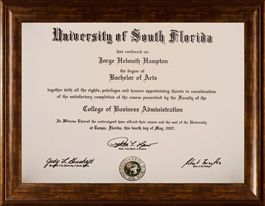 USF Marketing and Management with Honors Bachelor's Degree Conferred on Helmut Hampton BA